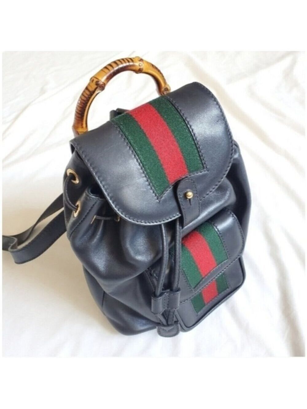 Authentic Gucci Mini Backpack Black Leather Bamboo Handle - Picture 2 of 15